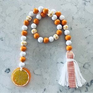Orange Wood Bead Garland Tiered Tray Decor